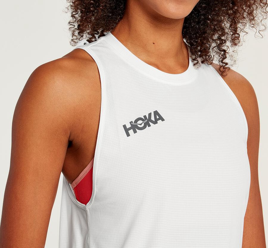 Top Hoka One One Mujer Blancos - Performance Utility Tank - RINT83520